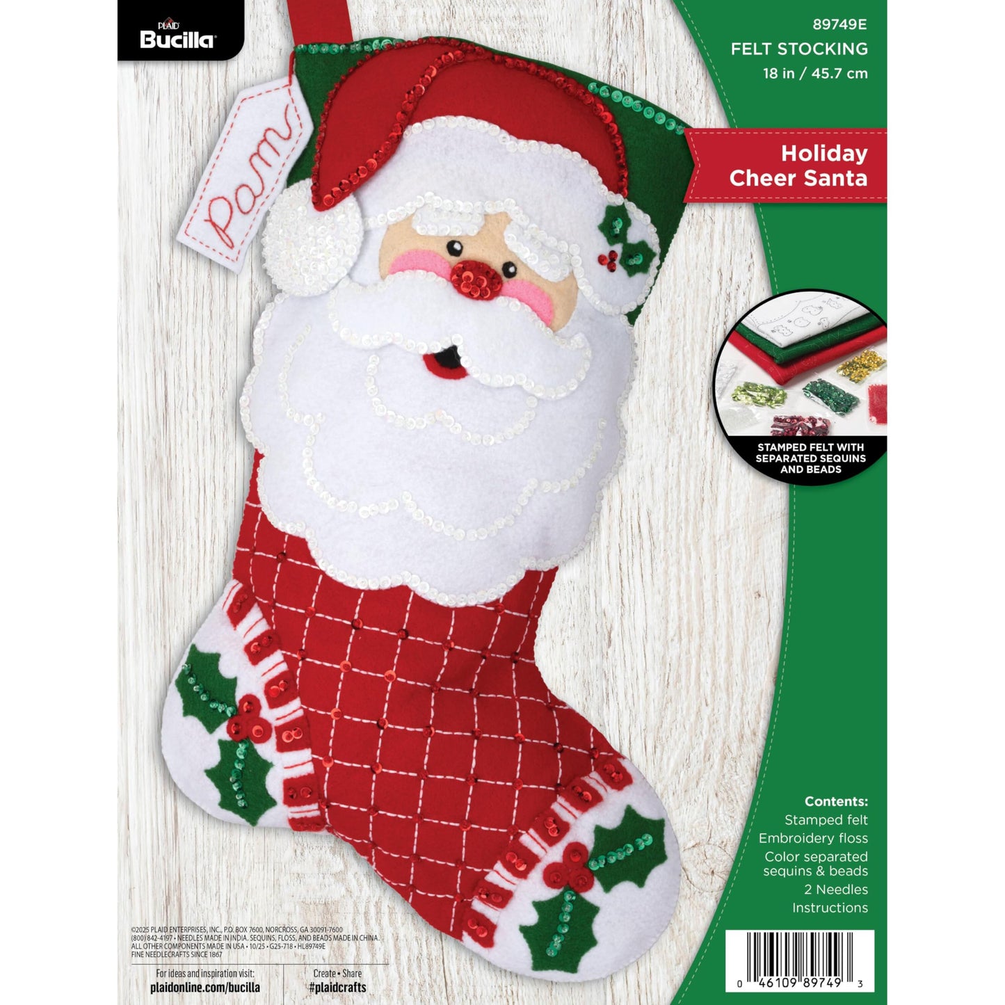 Bucilla Felt Applique 18" Stocking Making Kit, Holiday Cheer Santa, Perfect for DIY Arts and Crafts