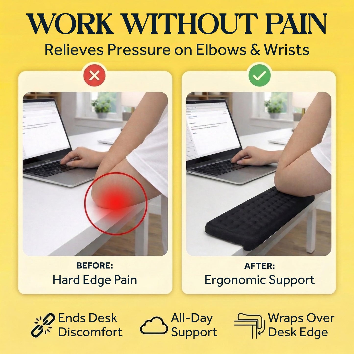 WESTERN COMFORT L-Shaped Desk Edge Cushions (2 Pack) for Elbow & Wrist Relief – Ergonomic Non-Slip Memory Foam Office Desk Arm Rest Pad for Gaming & Work Comfort – Breathable Lycra with Massage Dots