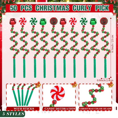 Tigeen 50 Pcs Christmas Candy Cane Pick White Green Red Christmas Tree Curly Pick Ornaments Xmas Candy Shape Tree Topper Decorations Home Office Crafts