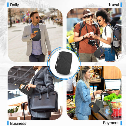 Passport Holder Family RFID Travel Document Organizer for Women Waterproof Passport Wallet Men Portable Case for Cards, Boarding Pass, ID, Money, Tickets with Zipper
