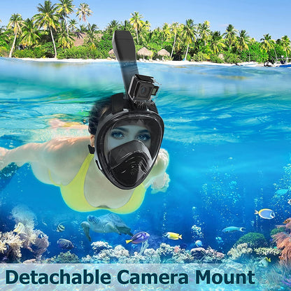 Relity Full Face Snorkel Mask with Upgraded Breathing System, Foldable 180° Panoramic View Anti-Leak Anti-Fog Snorkeling Gear for Adults with Detacha (Orange, Large-X-Large)