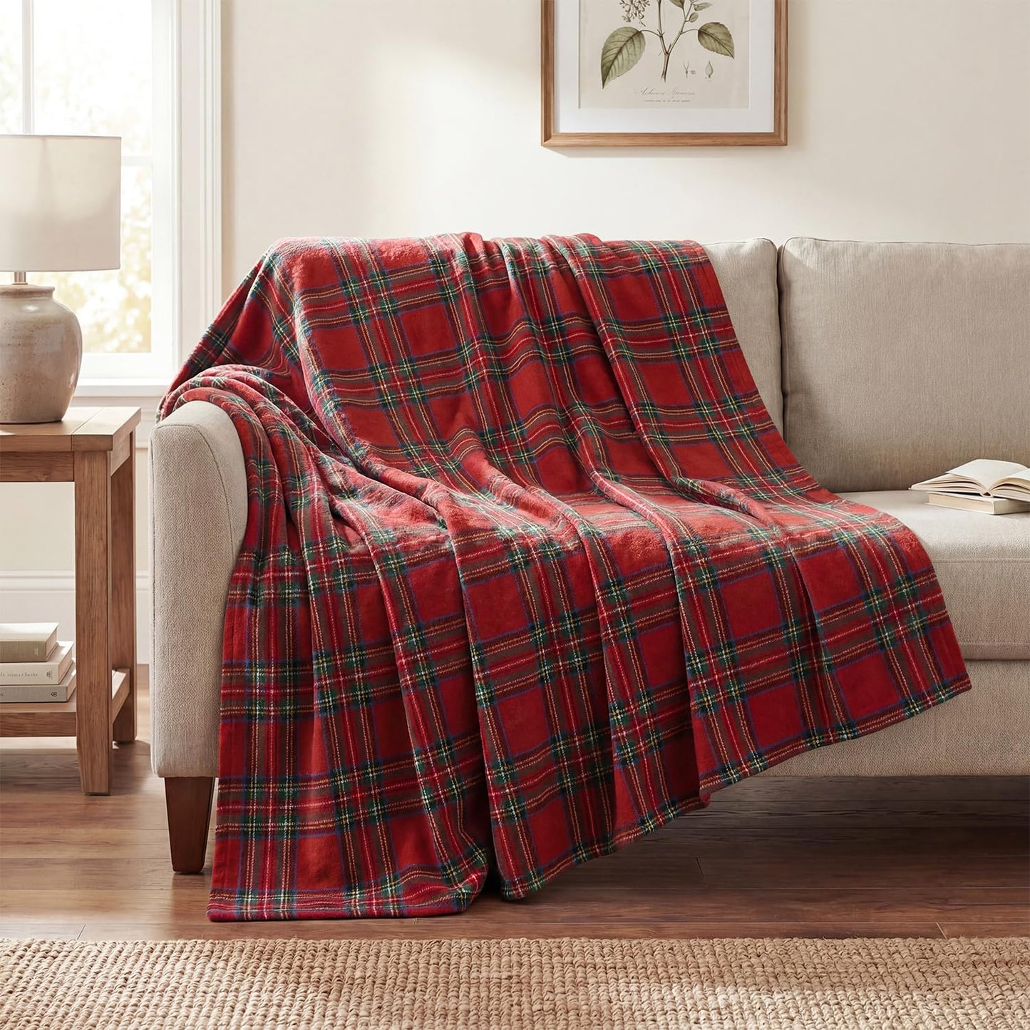 Horaldaily Red Green Farmhouse Plaid Spring Decorative Blanket Throw, Christmas Rustic Soft Lightweight Blanket for Couch Sofa Bed Lounging Decoration, Ideal Gifts for Kids Adults Self, 50x60