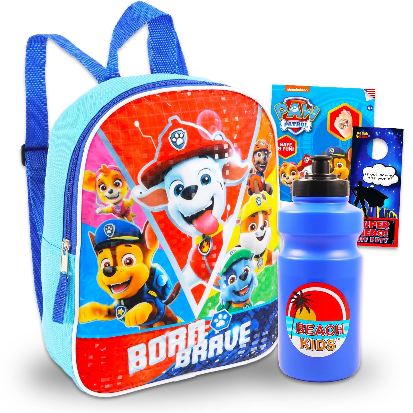 Paw Patrol Mini Backpack Set - 4 Pc Bundle of 11" Chase, Marshall and Rubble Bag, Water Bottle and More School Supplies for Kids