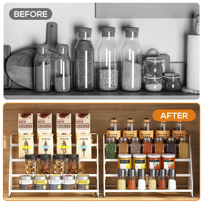 Spice Rack Organizer for Cabinet, 4 Tiered Spice Rack Organizer, Tiered Adjustable Spice Shelf for Kitchen Countertop Pantry Organization (Bright Black)