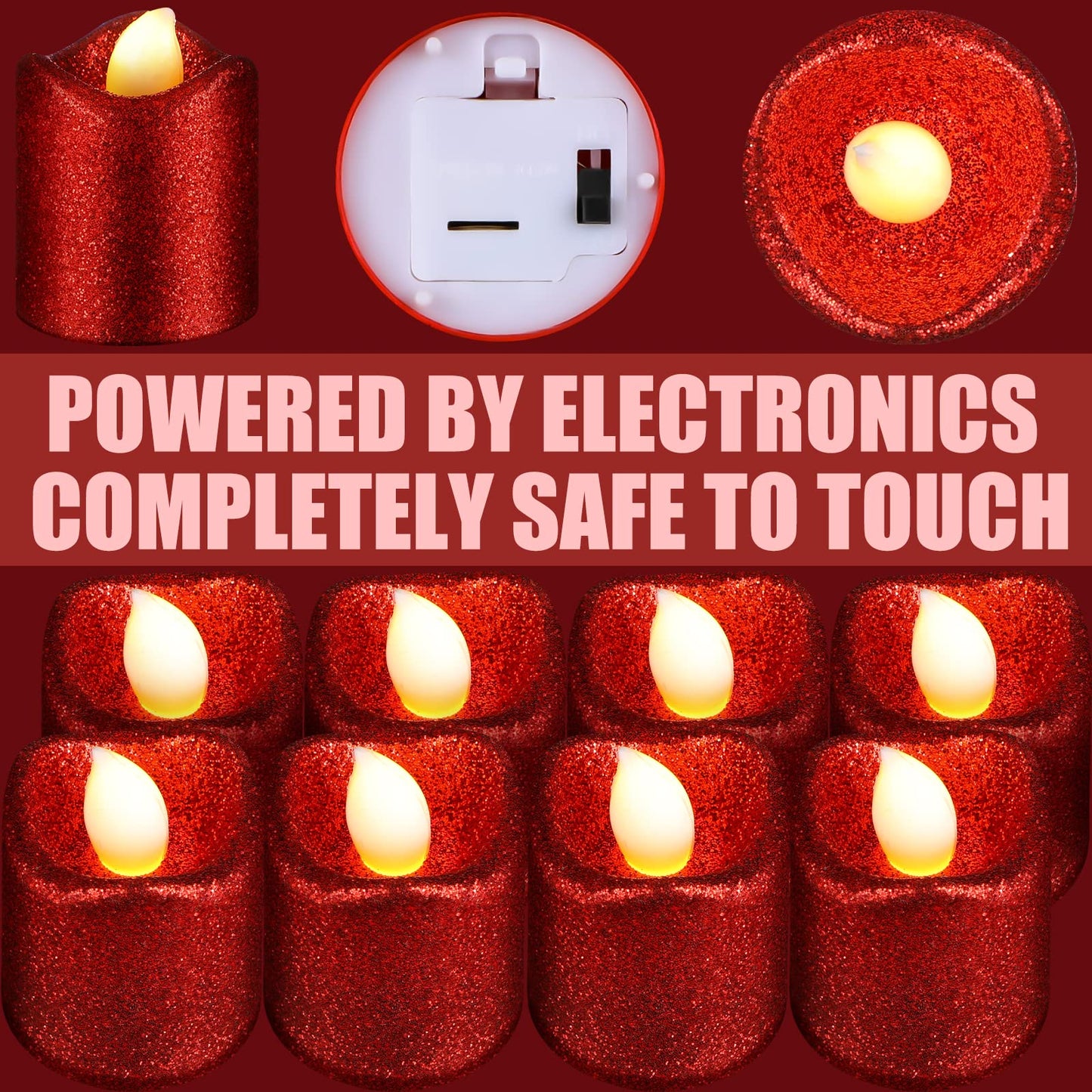 Honoson 24 Pack Red Candles Party Decoration Flameless LED Tea Light Battery Operated Candle for Halloween Christmas Valentines Day Diwali Wedding Table Decor