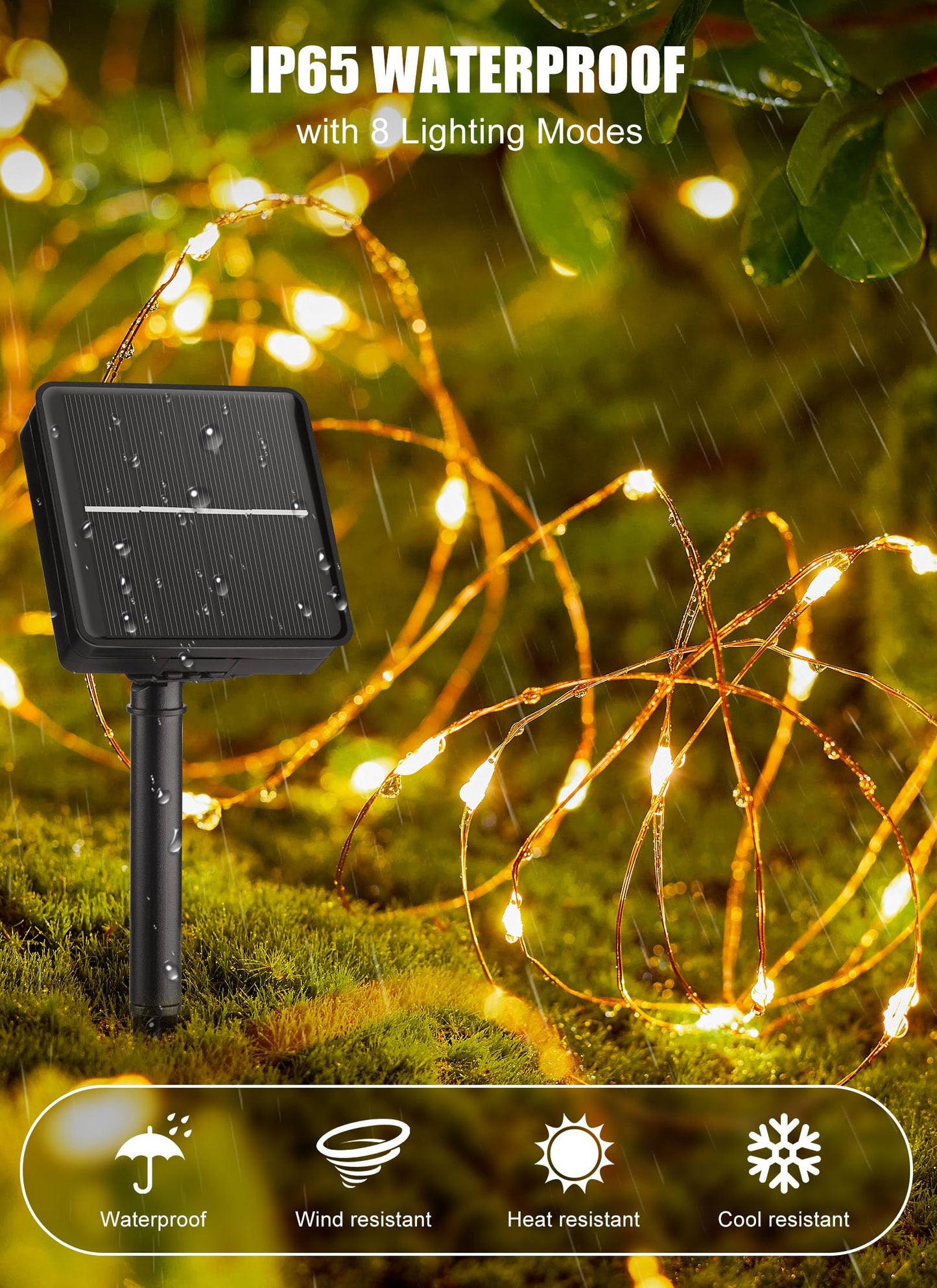 Brightown Outdoor Solar String Lights, 6 Pack 33Feet 100 Led Solar Powered Fairy Lights with 8 Modes Waterproof Decoration Copper Wire Lights for Patio Yard Trees Christmas Wedding Party (Warm White)