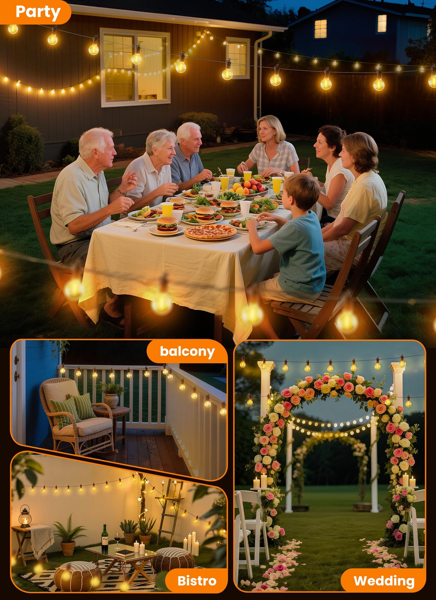 SmartDawn 100FT 52 LED Bulbs Outdoor String Lights, G40 Shatterproof String Lights, IP65 Waterproof Connectable Outside Patio Light for Backyard Porch Balcony Garden Decor Christmas Camping Gazebo