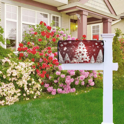Festive Magnetic Mailbox Cover Red Christmas Tree Pattern Outdoor Mailbox Protector Holiday Seasonal Decorative Garden Yard Home Large Size 25.5 x 21 Inch