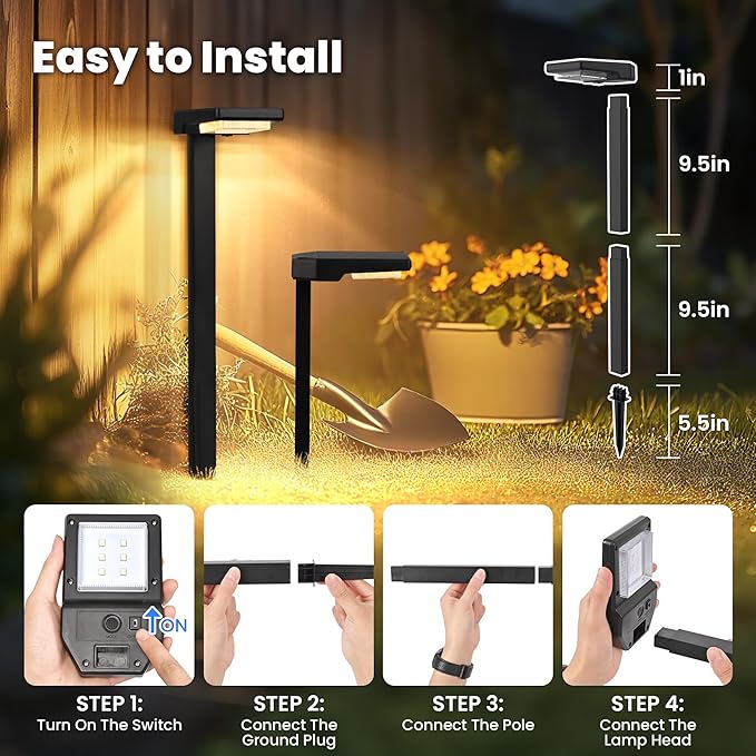 Solar Lights Outdoor, 2Pack Smart Pathway Lights with Color Changing &Sync, 9Modes (Warm/Cool White,RGB) for Driveway,Walkway,Garden,Yard,Fence,Patio,Lawn,Step Waterproof