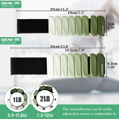 INDEPANDIA Wrist & Ankle Weights for Women and Men, 2lbs Pair Adjustable Silicone Weighted Bangles for Arm & Leg Workouts, Perfect for Pilates, Yoga, Walking & Home Fitness Training, Gradient Green