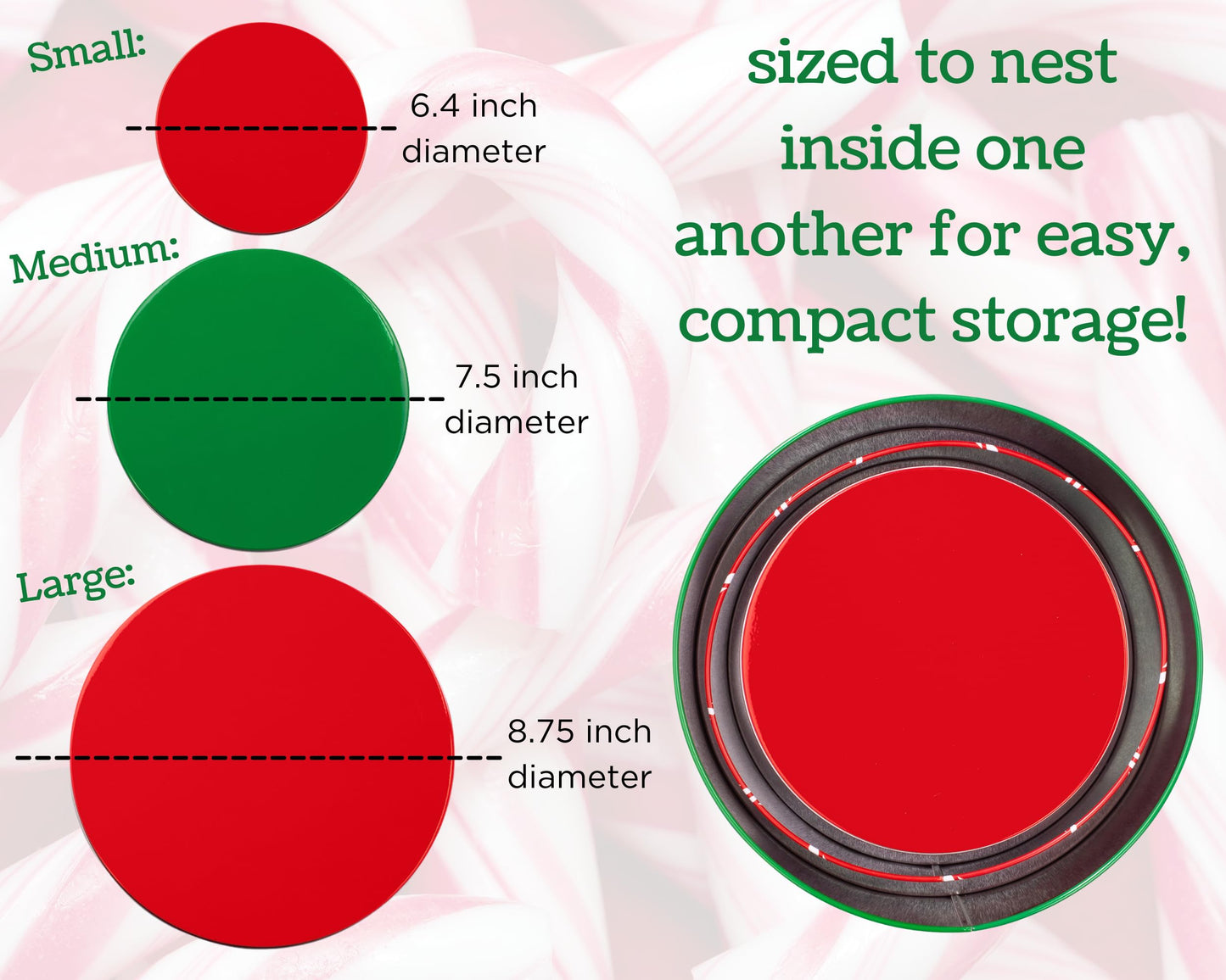 Steel Mill & Co Tin Containers with Lids, 3 Pack Christmas Cookie Tins, Festive Cookie Tins for Gift Giving & Holiday Treats, Round Metal Nesting Containers, Large Medium Small (Gnome)