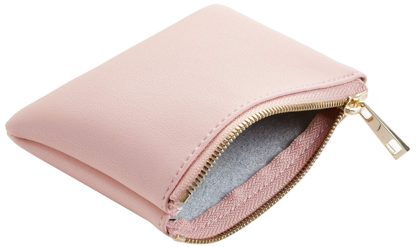 Chelmon Vegan Leather Coin Purse Pouch Change Purse With Zipper For Men Women (Pink Lotus)