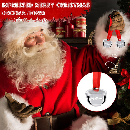 Christmas Believe Bell Ornaments, Polar Express Bell, Silver Sleigh Bell, Christmas Tree Bell Decoration Holiday Treat Gifts for Kids & Adults