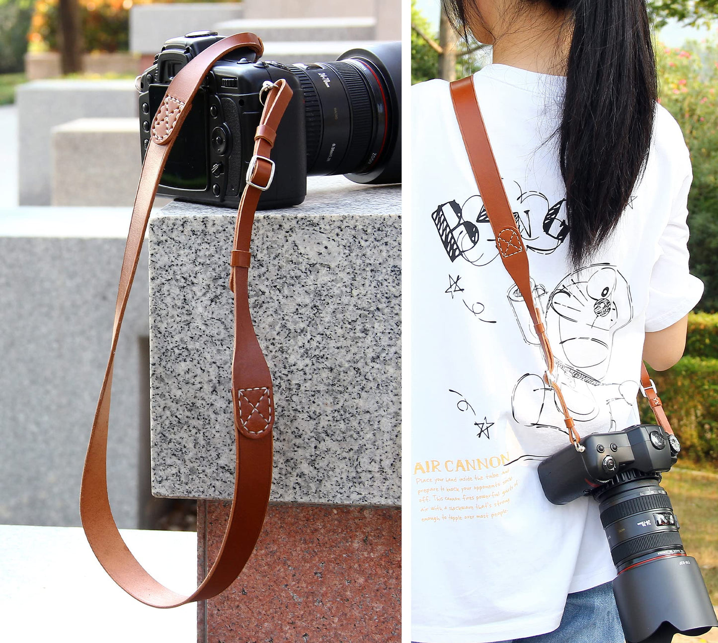 MY MEMORY Handmade Genuine Leather Camera Strap,Adjustable Camera Neck Shoulder Strap for All SLR and DSLR-Brown