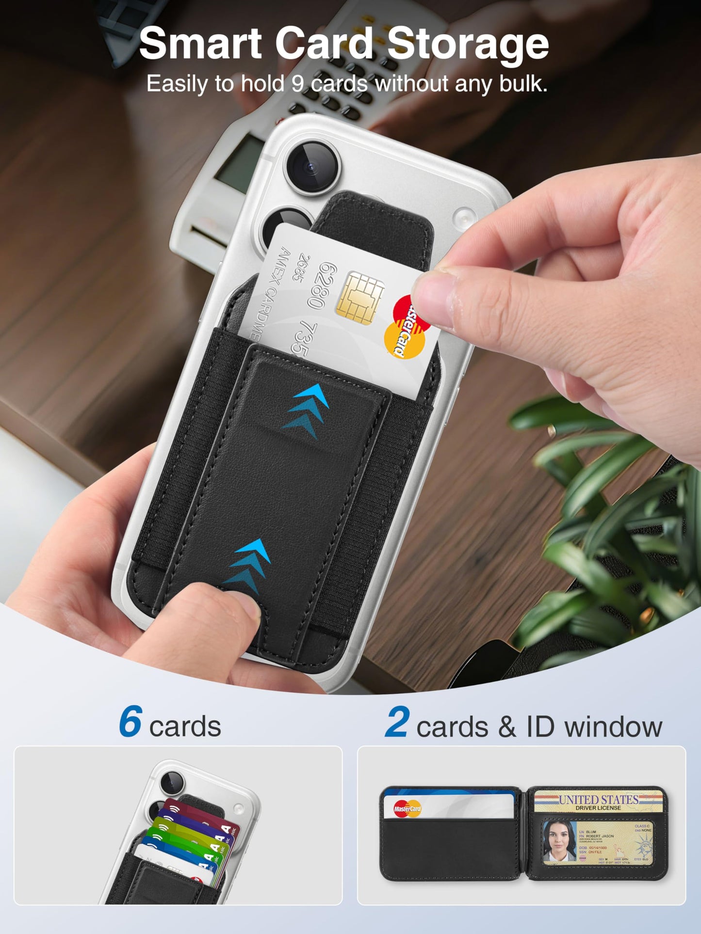 TopMade for MagSafe Wallet with Stand, Strongest Magnetic Wallet for iPhone 17/16/15/14/13/12 Series, Leather Magnetic card holder with Adjustable Stand, 9 Cards Holder, RFID Blocking, Black