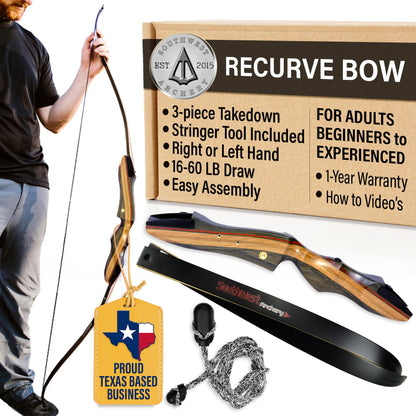 Spyder Takedown Recurve Bow - Hunting & Target Bow - Fast, Accurate, Versatile - Handcrafted Riser - Fiber Glass Maple Limbs - 62" Right Hand, 29lb with Stringer Tool