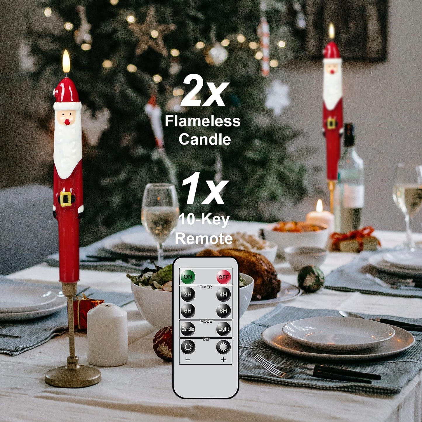 Lasumora Christmas Flameless Taper Candles with 6H Timer, 2 Pcs Hand-Painted Santa Claus Sculpture Shape LED Candlesticks with 3D Flickering Flame for Home Décor Christmas Gifts
