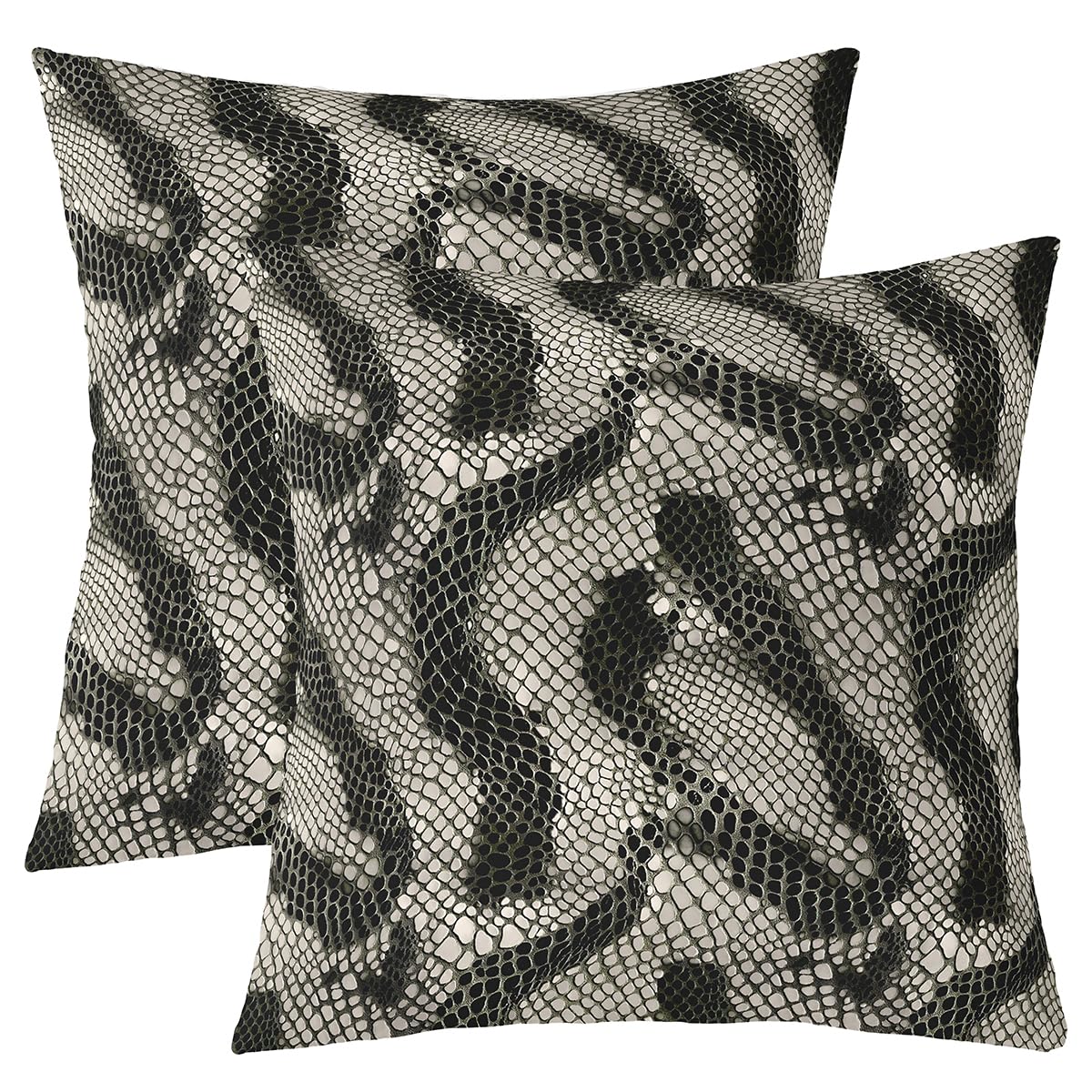 Snake Throw Pillow Covers Black Serpent Skin Square Pillow Cases | Tropical Desert Wild Animals Decorative Pillowcases African Safari Animals Cushion Covers 20"*20"*2(Inserts Not Included)