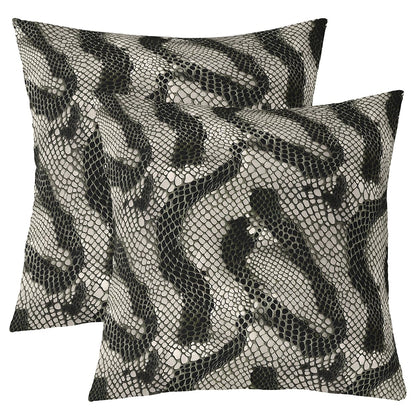 Snake Throw Pillow Covers Black Serpent Skin Square Pillow Cases | Tropical Desert Wild Animals Decorative Pillowcases African Safari Animals Cushion Covers 20"*20"*2(Inserts Not Included)