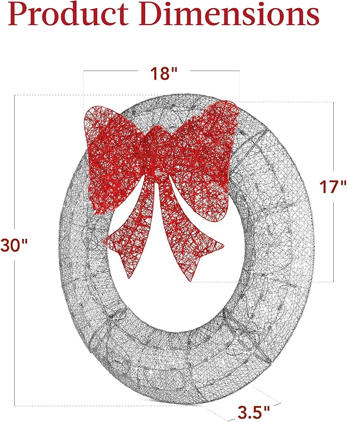 Best Choice Products 30in Pre-Lit Outdoor Christmas Wreath Decoration, LED Metal Holiday Decor for Home w/ 100 Lights, Bow - Silver/Red