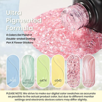 Beetles Cat Eye Gel Nail Polish Set, 6 Summer Colors Pastel Shimmer Glitter Gel Polish Kit Soak Off LED UV Curing Requires Pink Red Blue Orange Green Purple Velvet Gel with Magnet Gift for Women