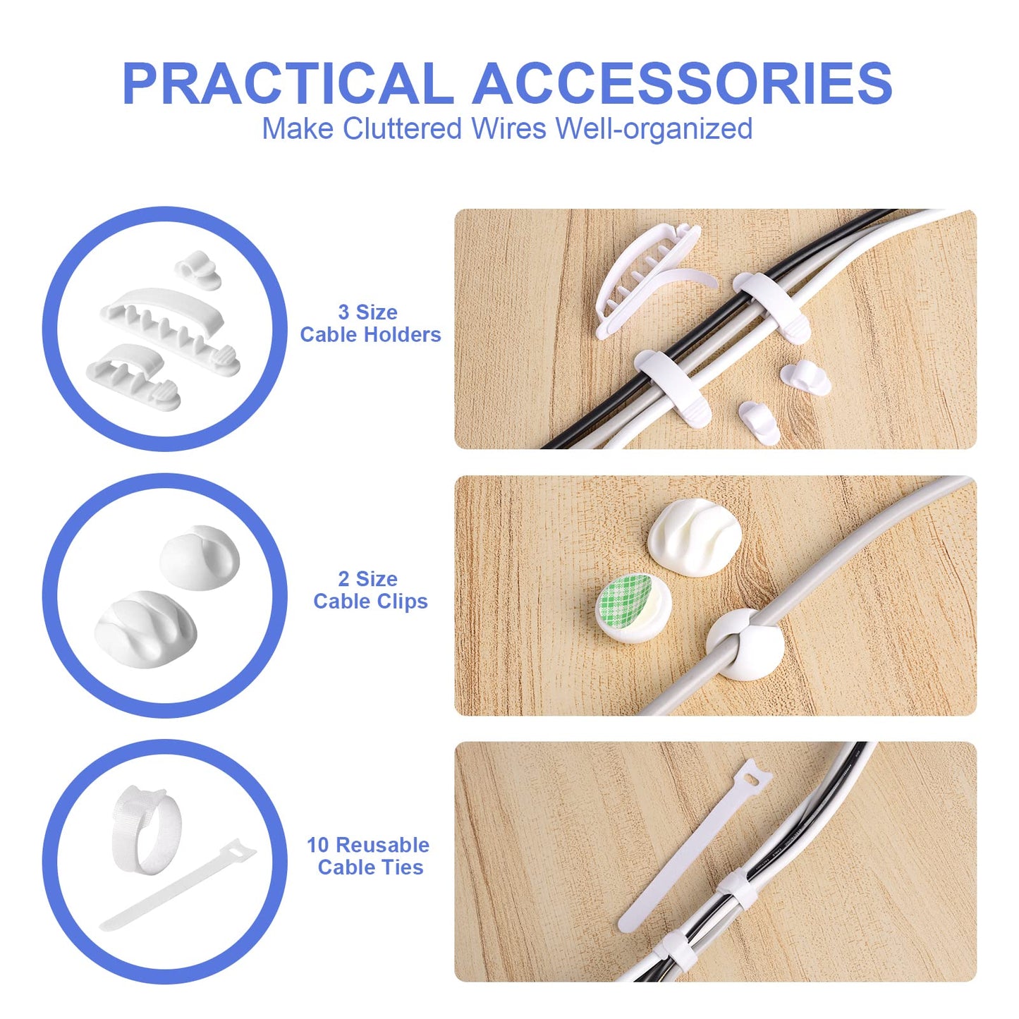 Cable Organizer Box Set of Three, Power Cover Cord Holder Surge Protector for Desk (White)