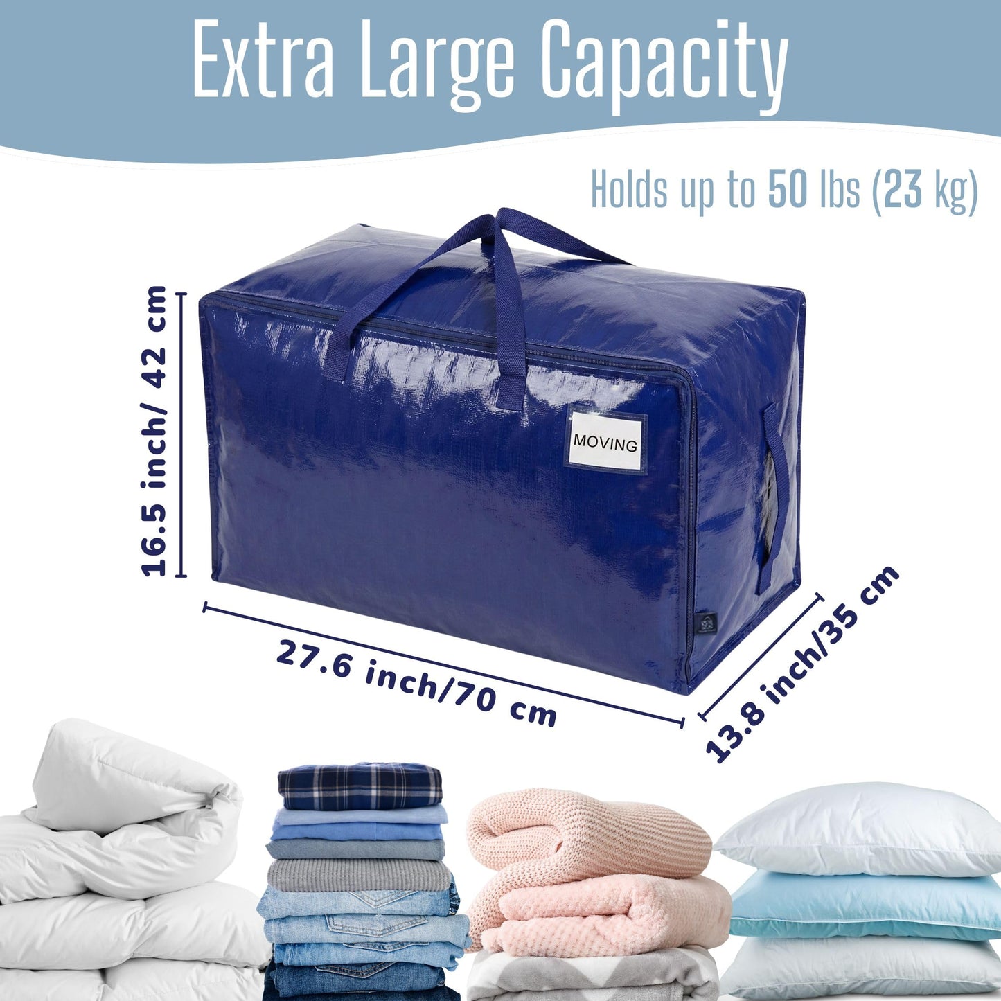 VENO 4 Pack Extra Large Heavy Duty Moving Bags with Wide Opening & Reinforced Handles, Reusable Storage Tote Bags with Strong Zippers for Clothes, College Dorm Essentials & Moving Supplies