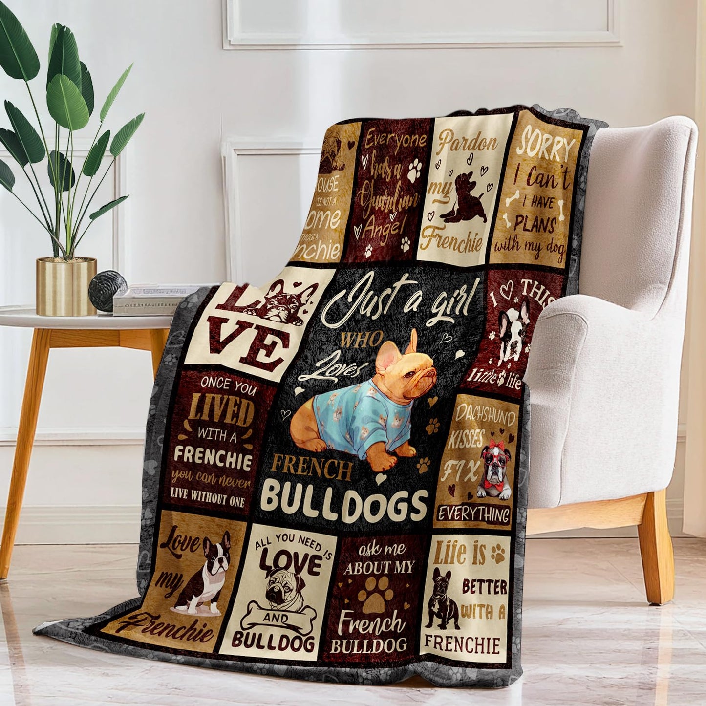French Bulldog Lover Gift for Women - 50"x40" Ultra Soft Plush Flannel Fleece French Bulldog Throw Blanket, Cozy Fluffy Decor for Couch Bed, Christmas Birthday Present