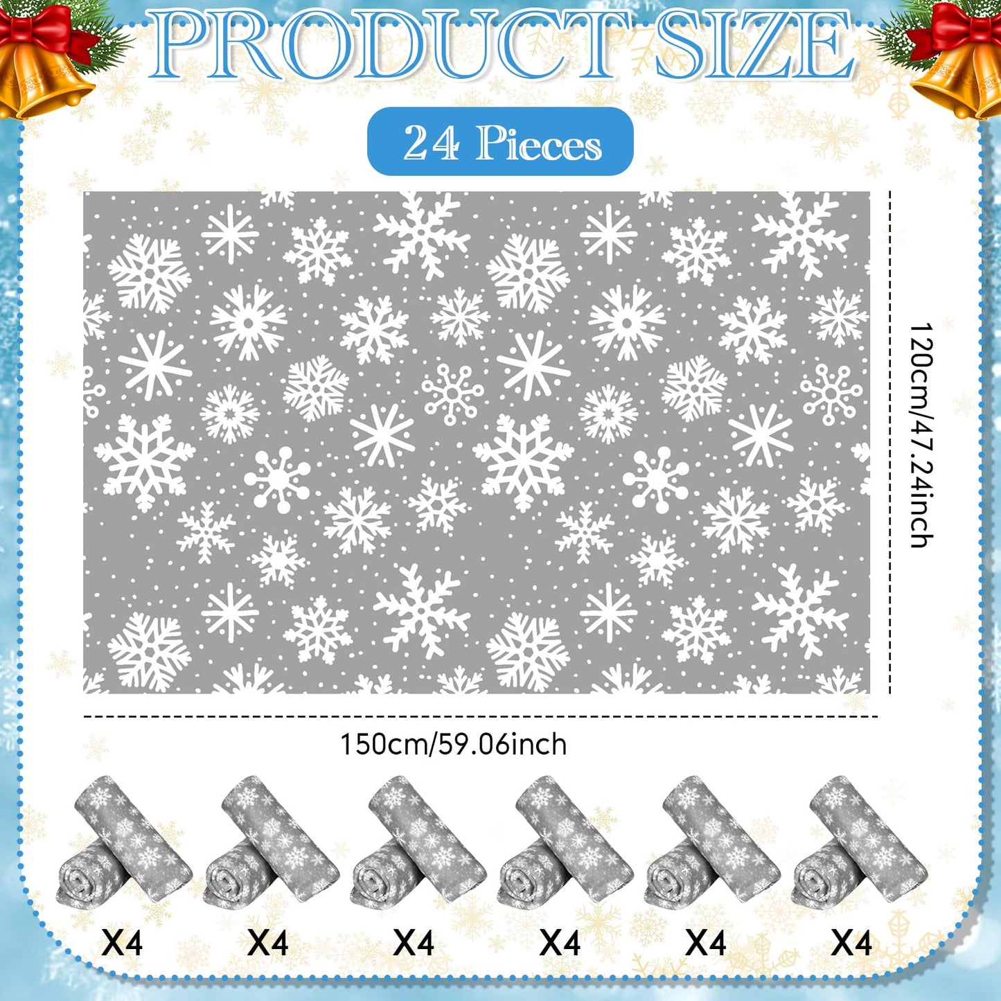 Moukeren 24 Pcs Christmas Snowflake Throw Blanket Bulk, 59 x 47 Inch Xmas Winter Throw Blanket Christmas Warm Soft Cozy Fleece for Home Bedding Couch Chair Gift (Gray)