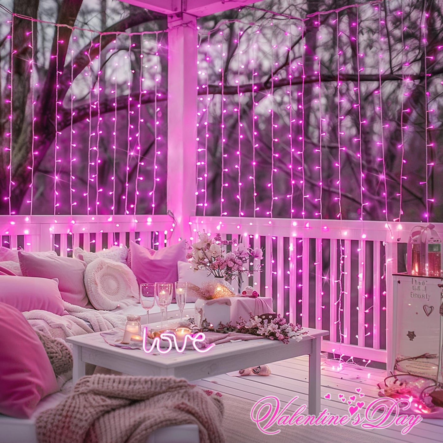 JMEXSUSS 300 LED Curtain Lights Plug in with Remote, Pink String Lights for Bedroom, Christmas, Window, Wall, Party, Teen, Girls' Room, Dorm, Valentine's Day Indoor Outdoor Decor, 9.8X9.8ft