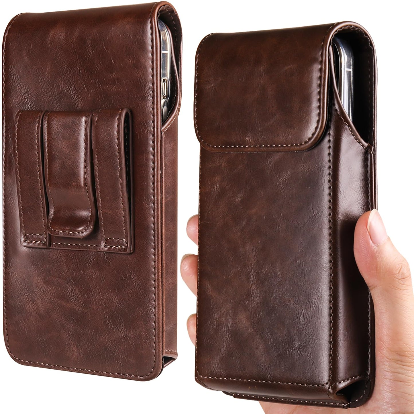 Miimall Leather Phone Holster for Galaxy S26 Ultra S25 Ultra S24 Ultra S23 Ultra S22 Ultra S21 Ultra, Universal Phone Case with Loop for Motorola Moto G Stylus 5G Moto G Play 5G, Dark Coffee-XX-Large