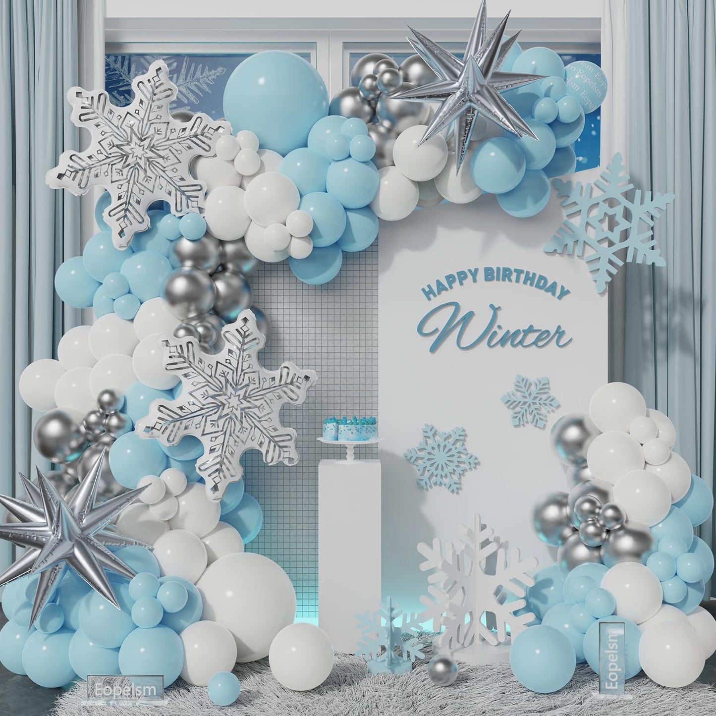 Snowflake Balloon Garland 141PCS Blue and White Balloon Arch Kit for Winter Christmas Little Snowflake is Coming Baby Shower Birthday Party Decorations