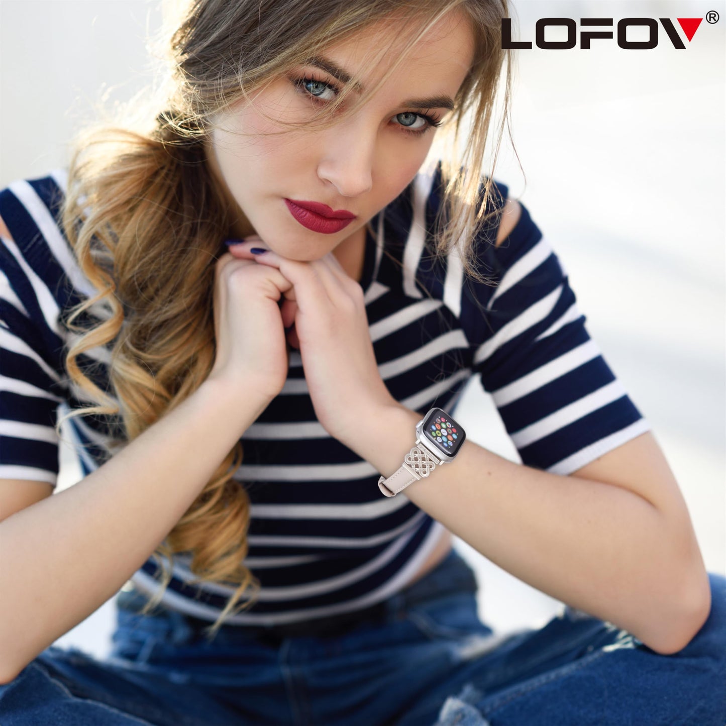 LOFOV Compatible with Apple Watch Bands Women 38/40/41/42mm Dressy Slim Leather Strap with Designer Celtic Knot Interlock Buckle Bracelet for iWatch Series 11 10 9 8 7 6 5 4 SE 3 2 1 (Starlight)