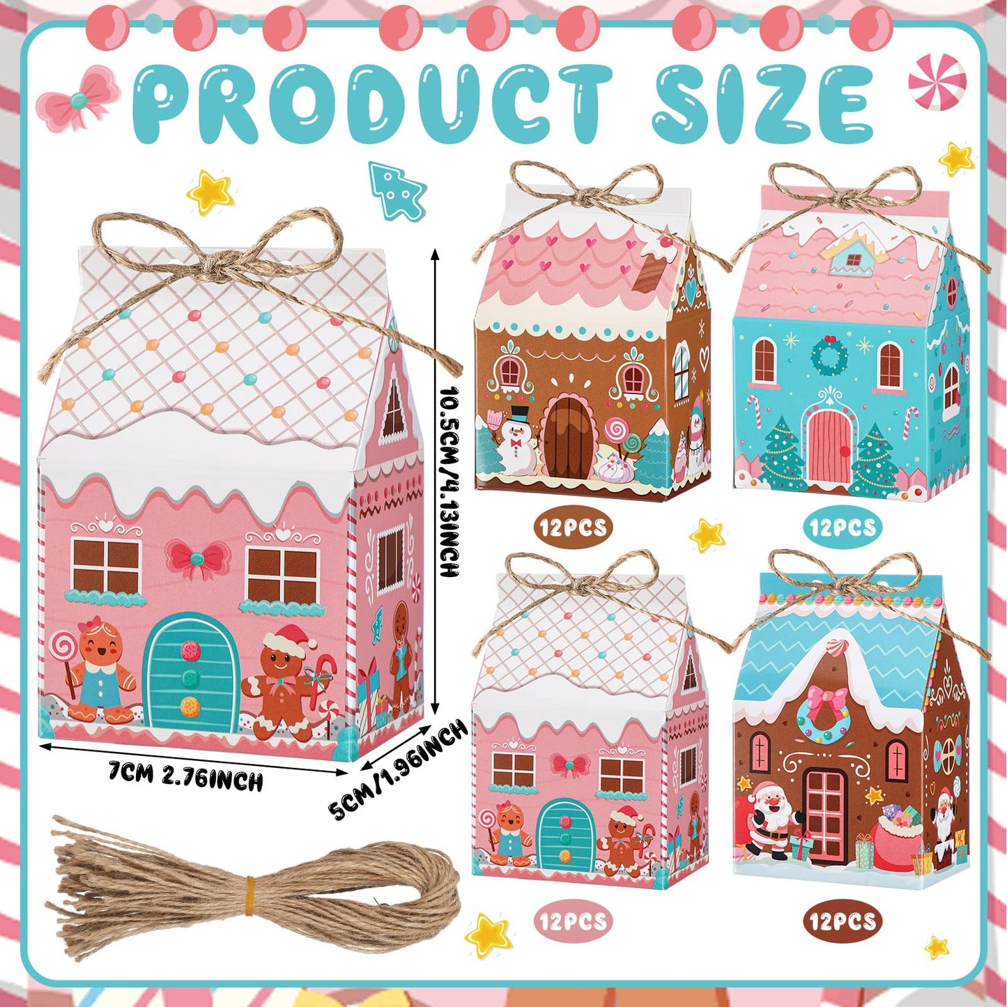 Zhanmai Christmas Treat Boxes Candy Gingerbread House Mini Christmas Party Favor Box Small Paperboard Gift Container for Xmas Holiday Party Treat Cookie Goodie Snack Gift Packaging