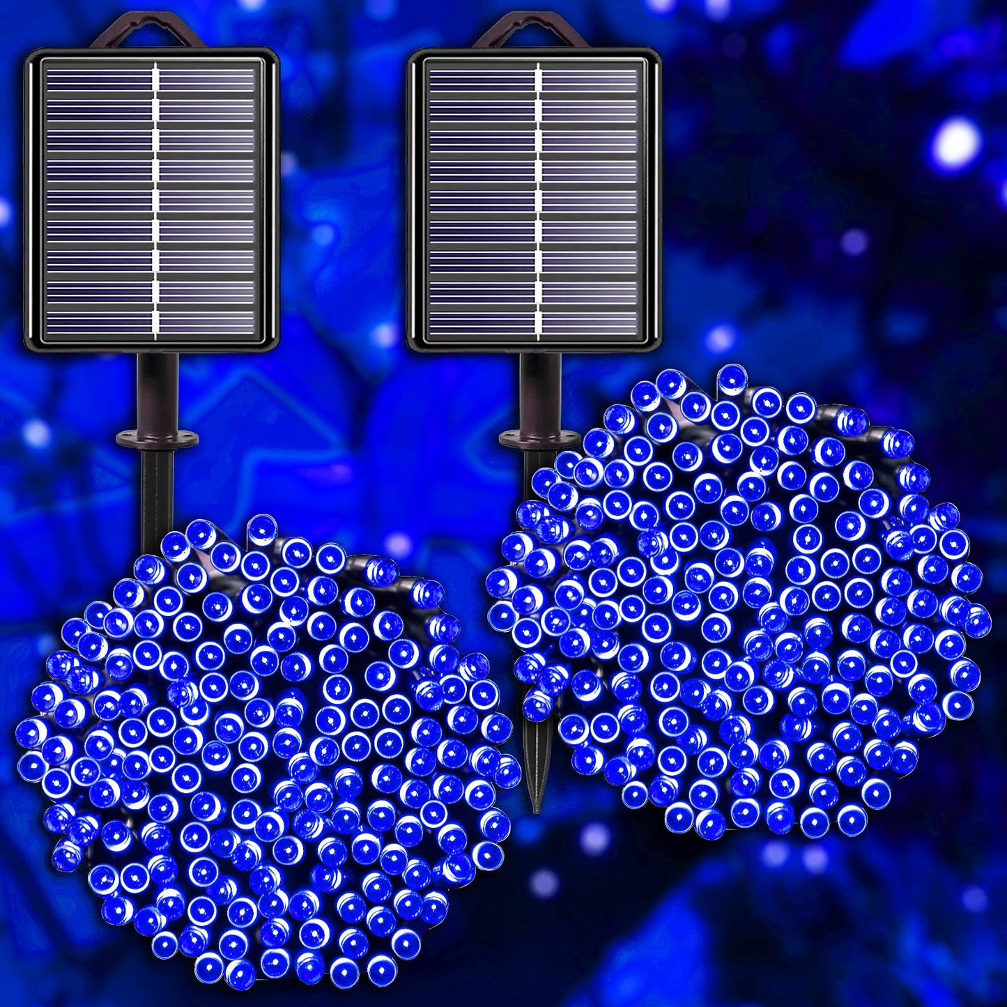 Blue Solar String Lights Outdoor Waterproof, 2 Pack 144ft 400LED with 8 Modes IP44 Waterproof, Fairy Twinkle Decorations for Christmas Tree Garden Patio Wedding Party Yard