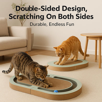 LEQOS Extra Long 26" Folding Cat Scratch Pad with Chasing Bells Double Sided Interactive Cardboard Cat Scratcher Cat Scratching Board for Cats Cardboard Scratching Pads for Indoor Cat Toy
