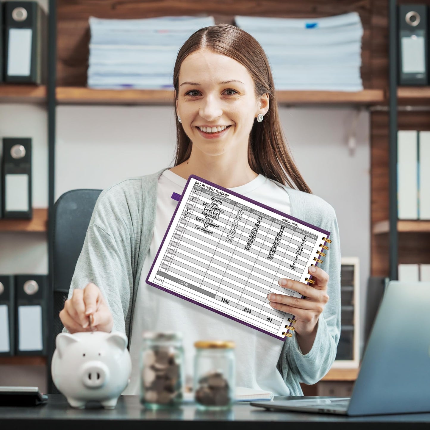 HAUTOCO Hardcover Bill Tracker Notebook Horizontal Monthly Bill Payment Organizer for Personal Budgeting Home Finance with 2 Storage Pocket Expense Checklist Tracking Planner 10.78 x 8'', Deep Purple