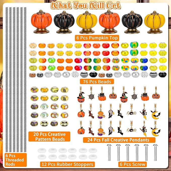 Hysagtek Halloween Fall Decorative Garden Stakes, Set of 6 Fall Metal Yard Stakes with Pumpkins, Happy Halloween Autumn Fall Outdoor Decorations