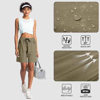SANTINY Women's 5''/ 7''/9'' Hiking Cargo Shorts Quick Dry Lightweight Summer Shorts for Women Athletic Zipper Pockets(Dusty Khaki_3XL)
