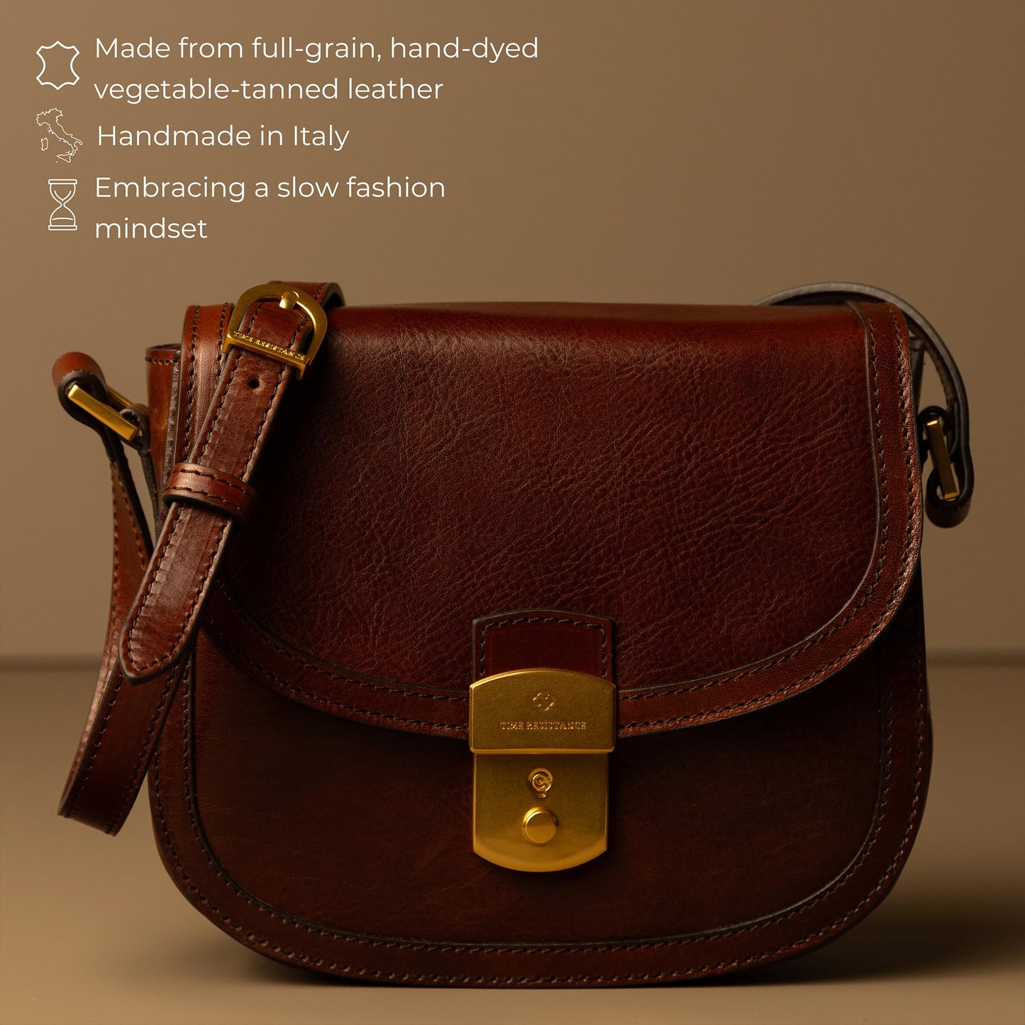 Time Resistance Leather Crossbody Bag – Saddle Bag with Magnetic Closure - Leather Messenger Bag for Women (Brown)