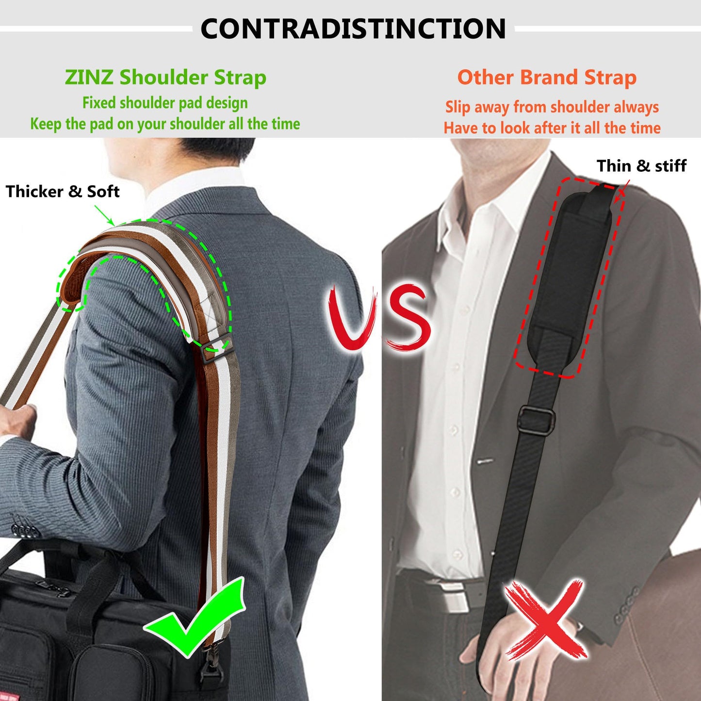 ZINZ Shoulder Strap, 57" Padded Adjustable Shoulder Bag Straps Replacement for Bags with D-Ring(Stripes-BrWGy)