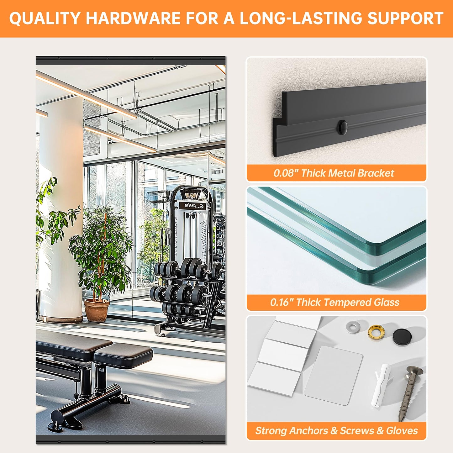 Hasipu 2 Pcs 48''x24'' Home Gym Mirror Large Full Length Wall Mounted Full Body Mirror for Yoga Dance Fitness Exercise Studio Bedroom Garage, Frameless Tempered Glass Workout Mirrors Black Rectangular