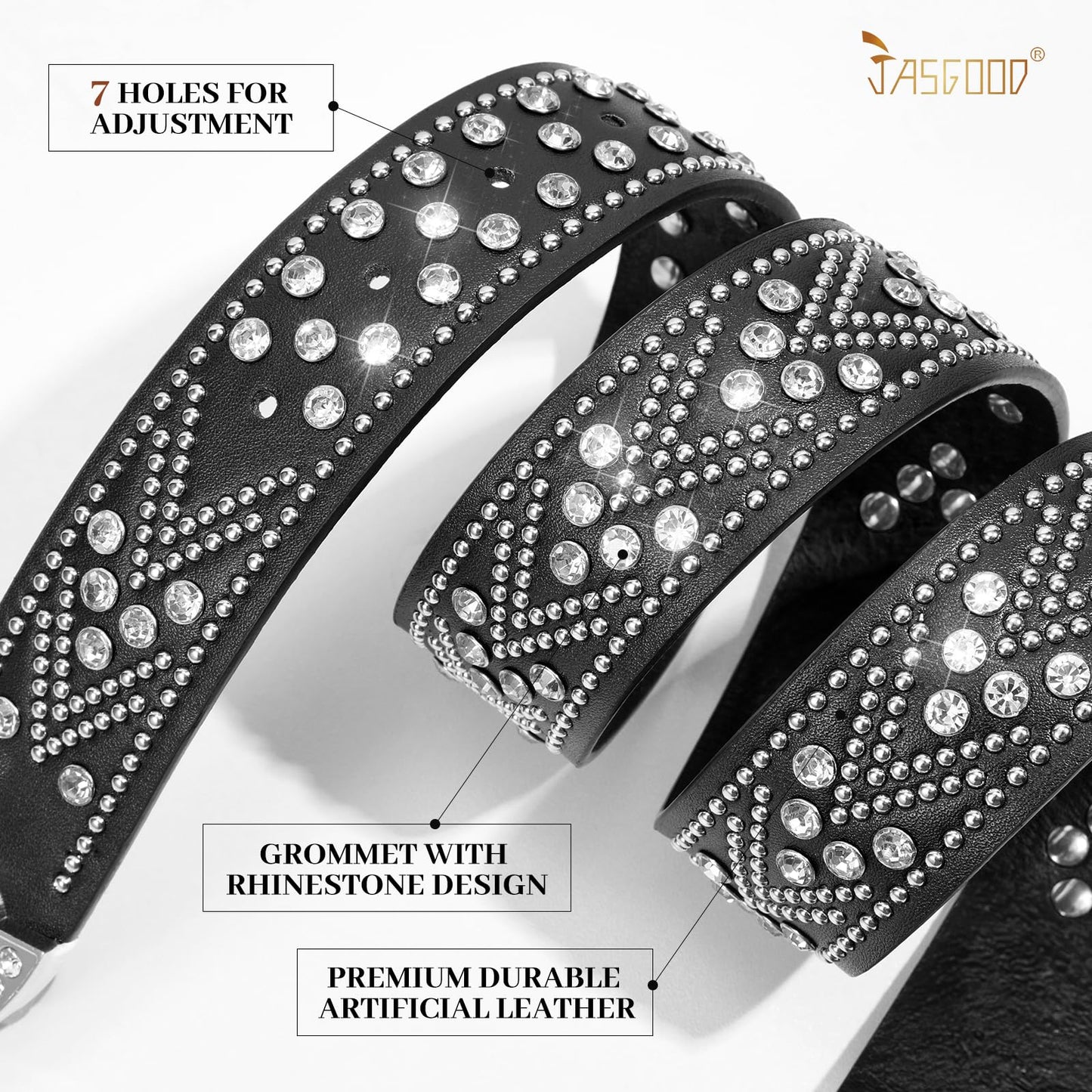 JASGOOD Rhinestones Belt for Women Men Plus Size Western Cowboy Cowgirl Studded Diamond Leather Waist Belt for Jeans Pants