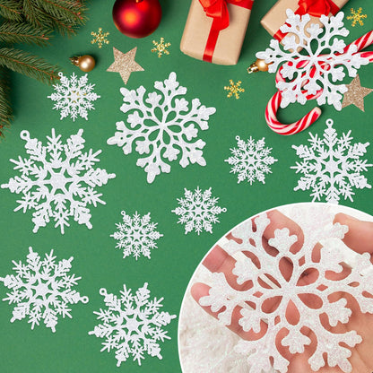 36 Pack White Snowflake Ornaments Plastic Glitter Snow Flakes Ornaments for Winter Christmas Tree Decorations Size Varies Craft Snowflakes