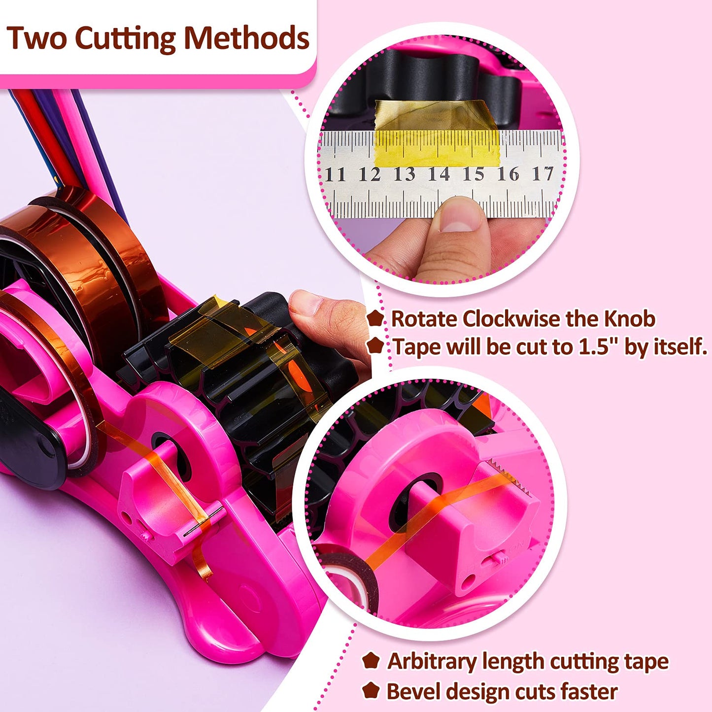 Multiple Roll Cut Heat Tape Cut Dispenser Resistant Sublimation Desk Dispenser with 5 Pieces High Temp Multi-Size Heat Press Tape for Industrial Use, Solder(Pink)