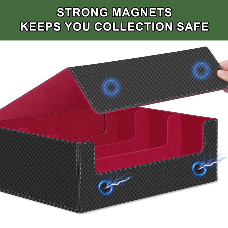 Card Deck Case for Trading Cards,Card Storage Box Holds 1800+ Single Sleeved Cards,PU Leather Magnetic Closure Commander Card Boxes Magic Card Holders Fit for Game Cards and Sport Cards (Black&Red)