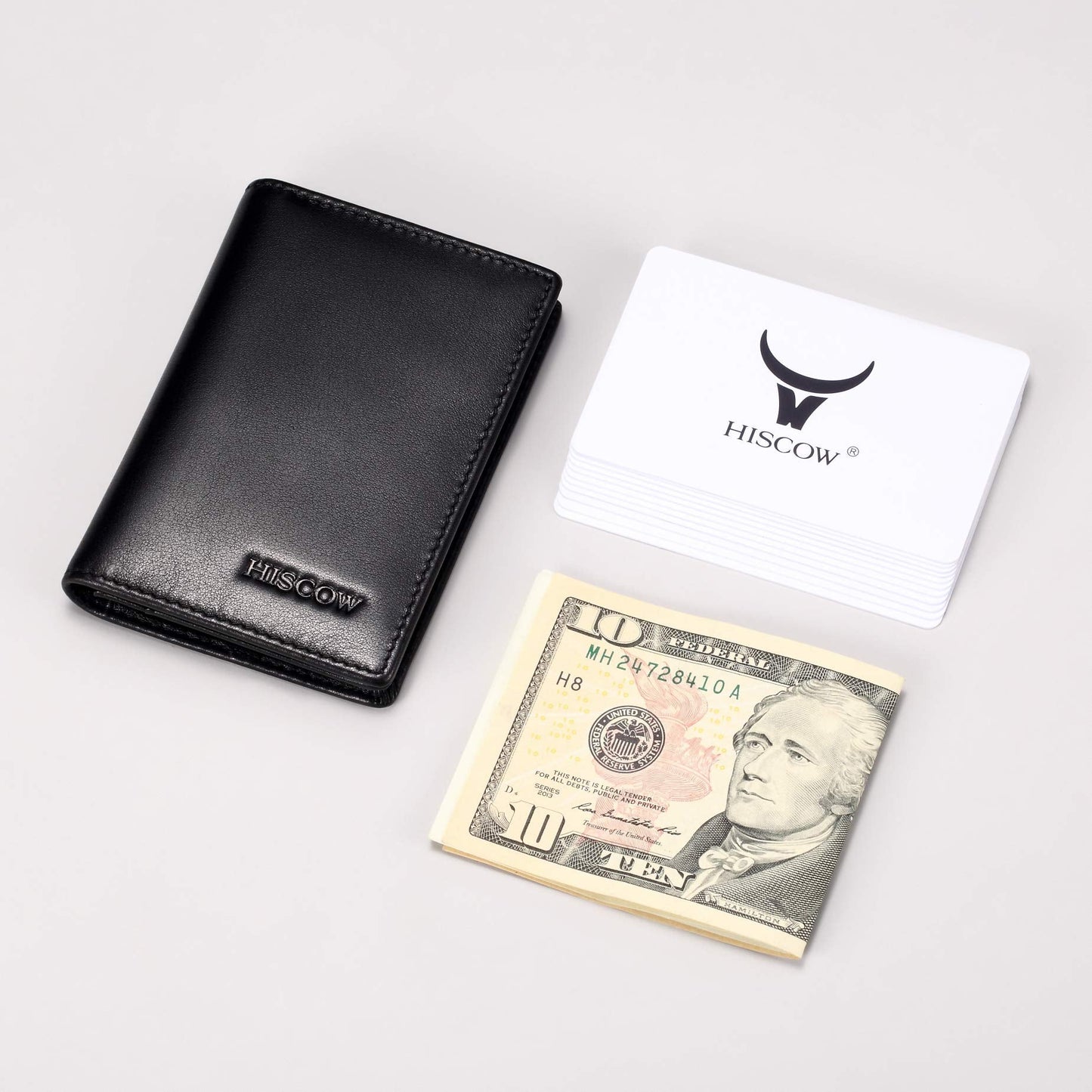 HISCOW Leather Business Card Case Holder for Men & Women, Italian Calfskin (Black)