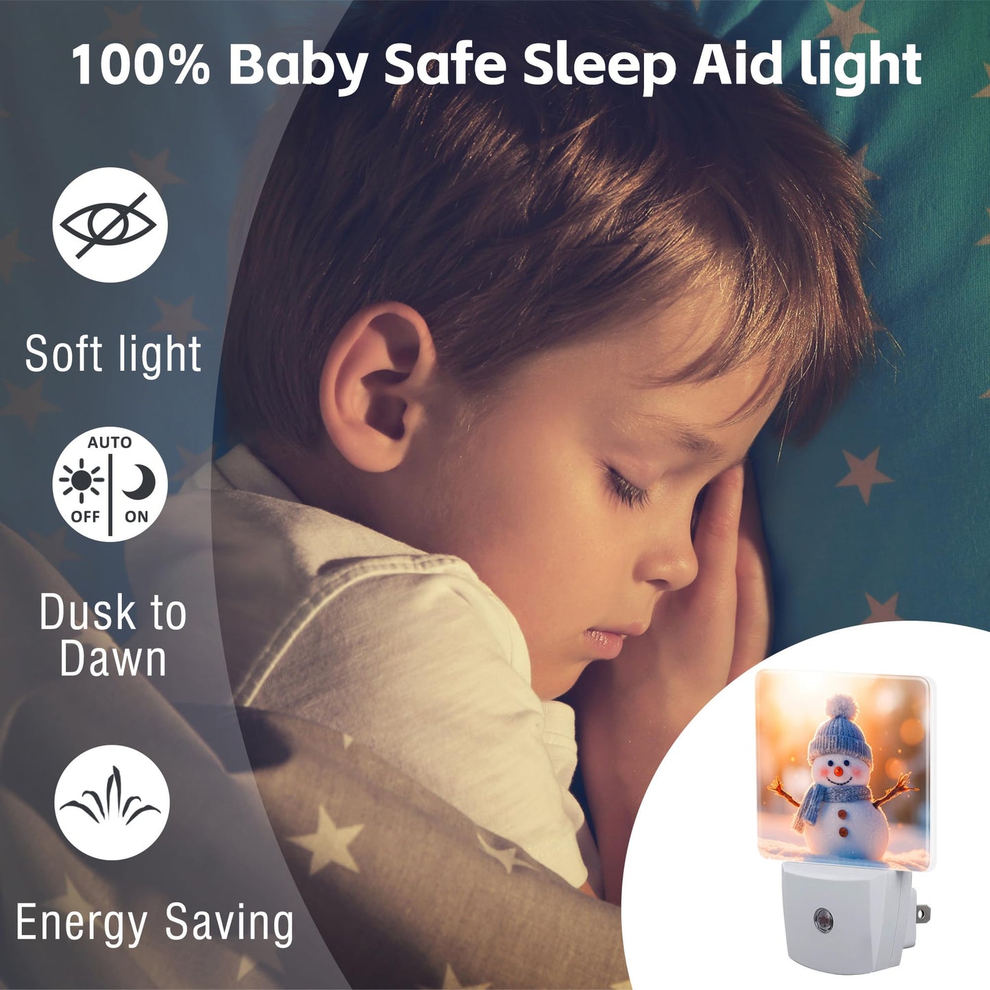 Cute Winter Snowman Night Light, Christmas Snowman in The Sun Dusk to Dawn Night Light Plug in,0.5w Energy Saving Sleep Friendly NightLight for Kids Boys Girls Home Decor