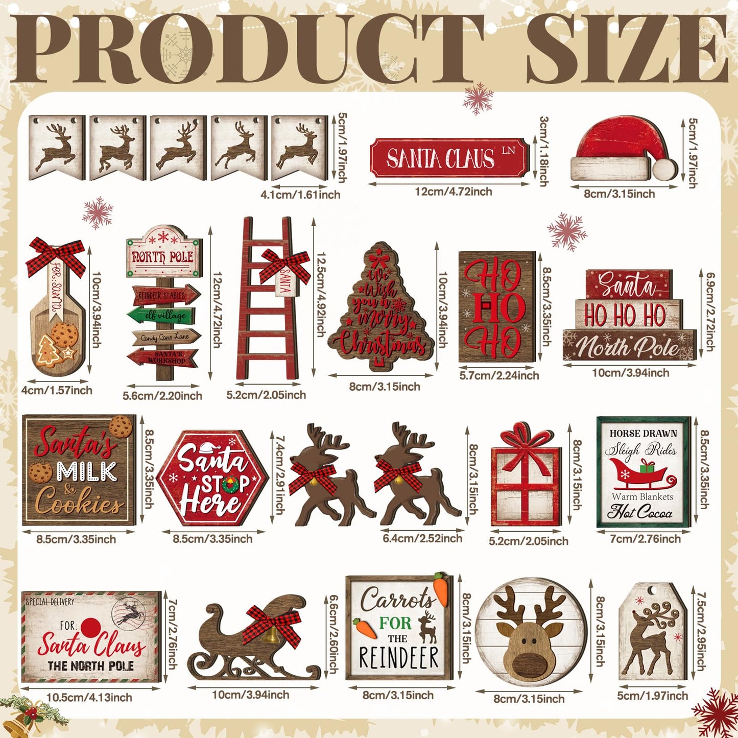 CroBlissful 23 Pcs Christmas Winter Tiered Tray Decor Snowman Farmhouse Decor Winter Tiered Table Centerpieces Wood Blocks Signs for Home Shelf, Without Tray(Red,Elk)