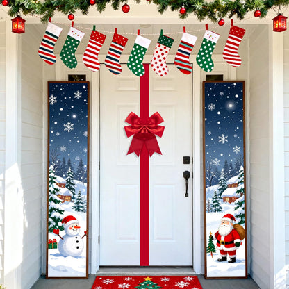 Iceyyyy 14.2 Ft Extra Large Christmas Front Door Warpping Bow, Adjustable Red Christmas Doors Ribbon Bow with Buckle, Giant Christmas Door Wreath Bows for Cabinet Door Home Festival Decor